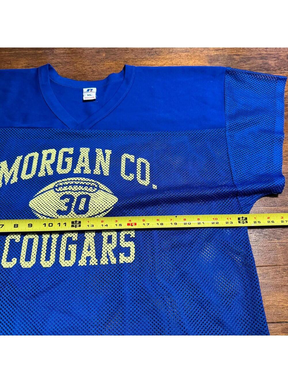 Vtg Russell Athletic 80s 90s  Cougars Football Jersey Mens XL BLue Cropped Mesh - Picture 3 of 7